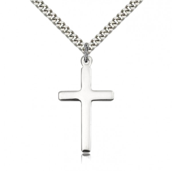 Cross Pendant, Sterling Silver - 30" 2.4mm Rhodium Plated Endless Chain