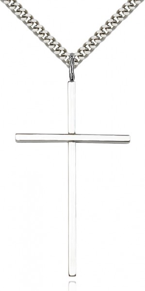 Large Sterling Silver Cross Pendant - 24" 2.2mm Sterling Silver Chain + Clasp