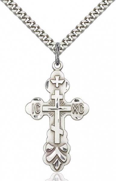 Cross Pendant, Sterling Silver - 24" 2.2mm Sterling Silver Chain + Clasp