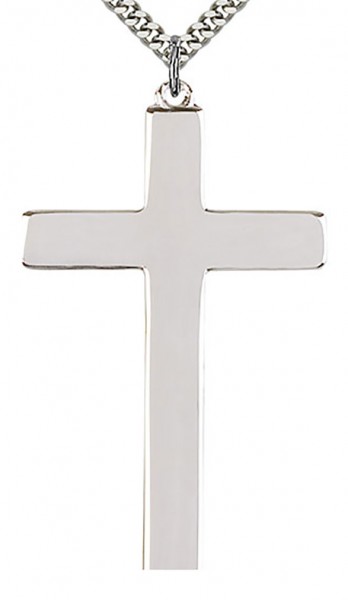Cross Pendant, Sterling Silver - 24" 2.4mm Rhodium Plate Endless Chain