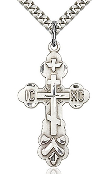 Cross Pendant, Sterling Silver - 24" 2.4mm Rhodium Plate Chain + Clasp
