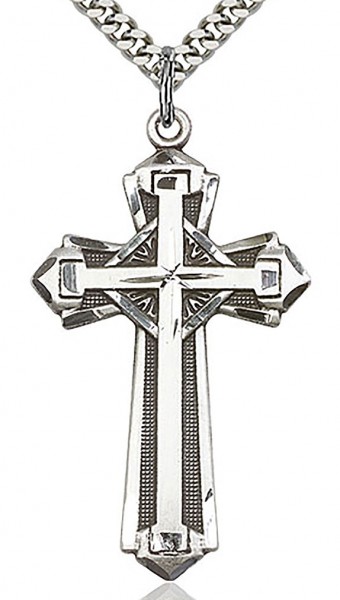 Cross Pendant, Sterling Silver - 24" Sterling Silver Chain + Clasp