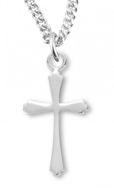 Women's Sterling Silver Tapered Ends Cross Necklace with Chain Options - 18" 2.2mm Stainless Steel Chain + Clasp