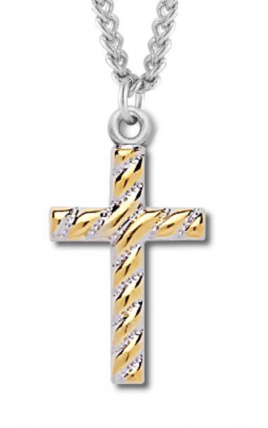 Cross Necklace Two Tone, Sterling Silver with Chain - 20" 2.2mm Stainless Steel Chain with Clasp