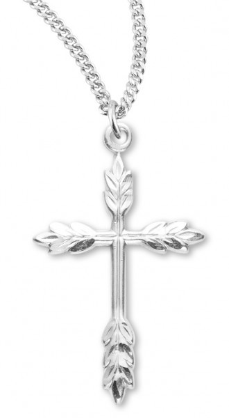 Women's Sterling Silver Wheat Design Border Cross Necklace Wheat Design with Chain Options - 20" 1.8mm Sterling Silver Chain + Clasp