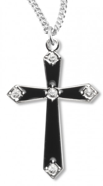 Cross Necklace with Black Enamel, Sterling Silver with Chain - 20" 2.2mm Stainless Steel Chain with Clasp