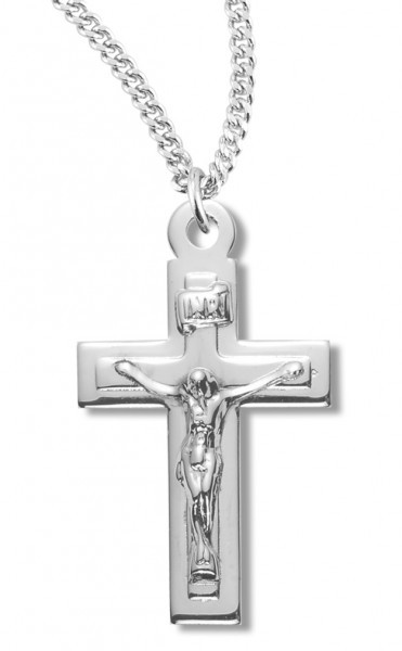 Women's Sterling Silver Plain Crucifix Necklace with Raised Center with Chain Options - 18" 1.8mm Sterling Silver Chain + Clasp