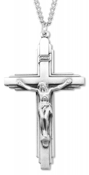 Men's Large Sterling Silver Crucifix Pendant - 24" 3mm Stainless Steel Endless Chain