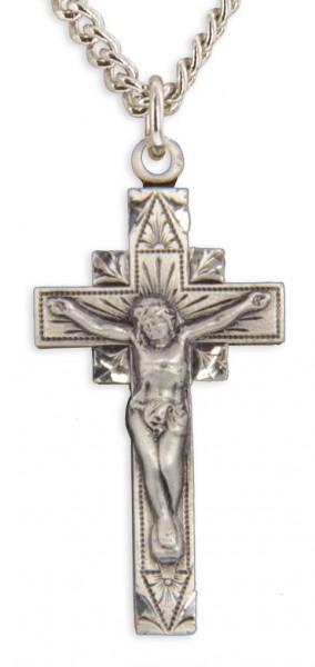 Men's Sterling Silver Crucifix Pendant Leaf Corner Points with Chain Options - 24" 3mm Stainless Steel Endless Chain