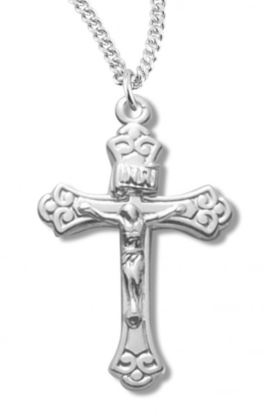 Women's Sterling Silver Floral Tipped Crucifix Necklace with Chain Options - 18" 2.2mm Stainless Steel Chain + Clasp