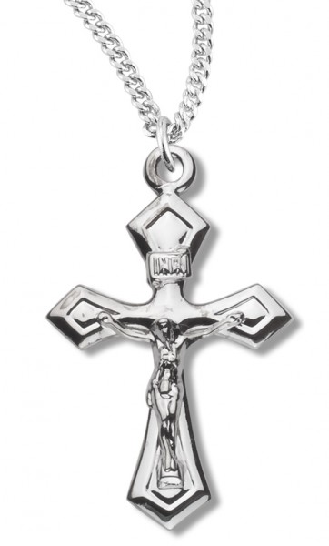 Women's Crucifix Necklace, Sterling Silver with Chain - 18" 2.2mm Stainless Steel Chain + Clasp