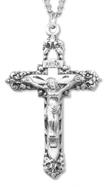 Men's Sterling Silver Filigree Cut Crucifix Necklace with Chain Options - 24" 3mm Stainless Steel Chain + Clasp