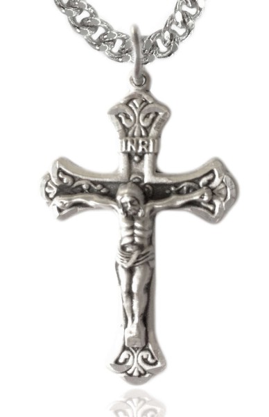 Crucifix Pendant, Sterling Silver - 24" 2.4mm Rhodium Plate Endless Chain