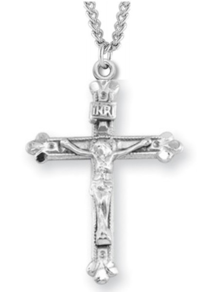Women's or Boy's Crucifix Necklace with Beaded Border, Sterling Silver with Chain - 20" 2.2mm Stainless Steel Chain with Clasp