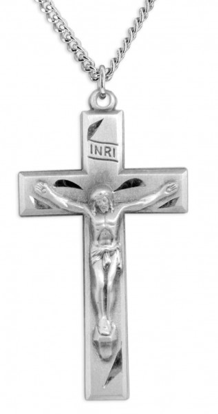 Men's Sterling Silver Traditional Crucifix Necklace with Chain Options - 20" 2.2mm Stainless Steel Chain with Clasp