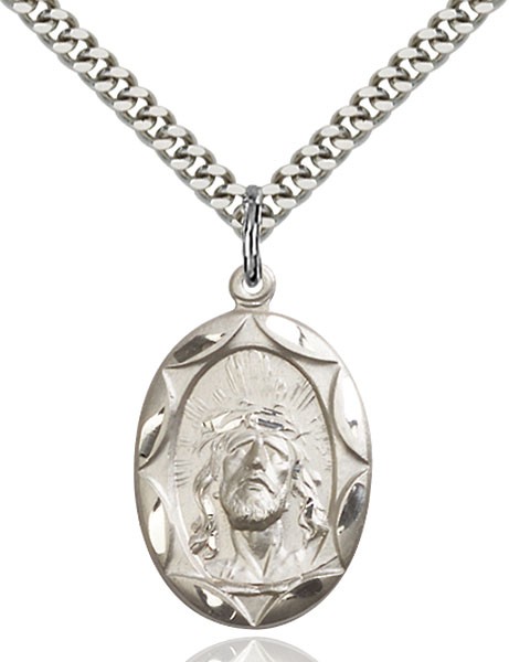 Ecce Homo Medal, Sterling Silver - 24" 2.2mm Sterling Silver Chain + Clasp