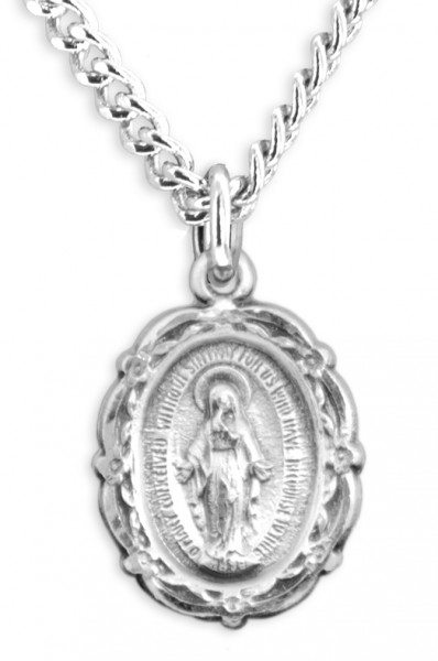 Women's Florette Border Miraculous Necklace with Fancy Edge, Sterling Silver with Chain Options - 18" 1.8mm Sterling Silver Chain + Clasp