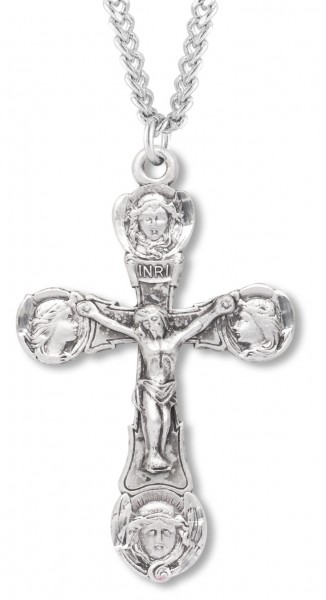 Men's Four Angels Crucifix Necklace, Sterling Silver with Chain Options - 20" 2.2mm Stainless Steel Chain with Clasp