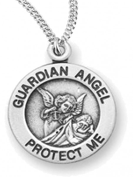 Woman's Guardian Angel Necklace Round, Sterling Silver with Chain Options - 18" 2.2mm Stainless Steel Chain + Clasp