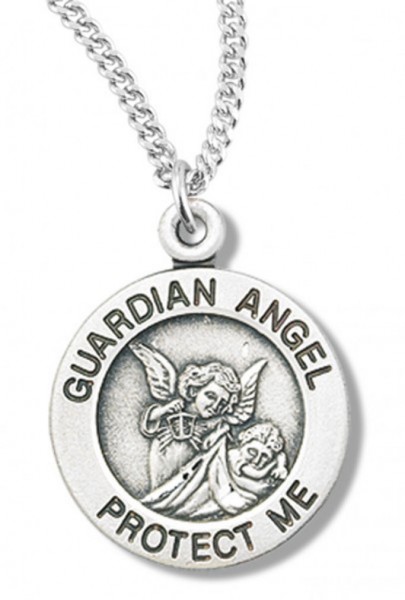 Women's Sterling Silver Round Guardian Angel Necklace with Chain Options - 18" 1.8mm Sterling Silver Chain + Clasp