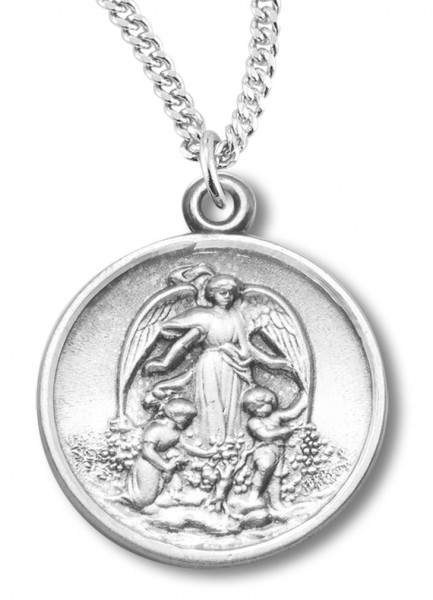 Woman's Sterling Silver Round Guardian Angel Necklace with Chain Options - 20" 2.2mm Stainless Steel Chain with Clasp