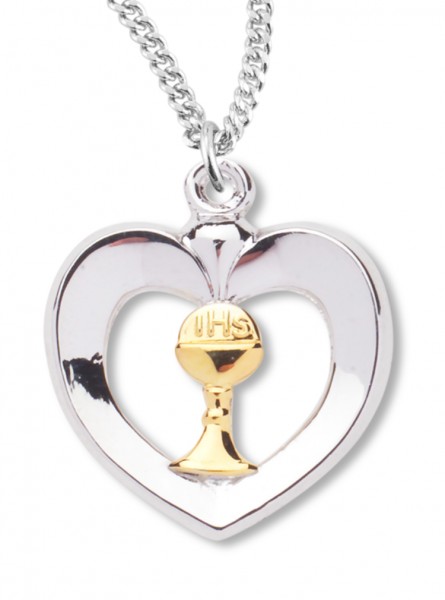 Women's Sterling Silver Two Tone Heart Necklace with Chain Options - 20" 1.8mm Sterling Silver Chain + Clasp
