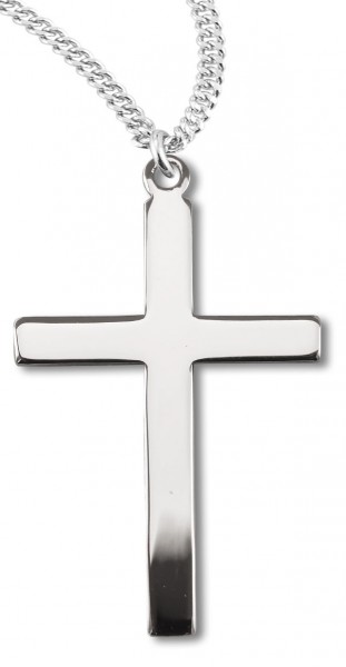 Women's or Boy's High Polish Cross Necklace Plain Sterling Silver with Chain - 20" 2.2mm Stainless Steel Chain with Clasp