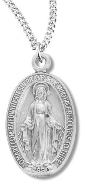 Women's High Relief Miraculous Necklace Oval with Chain Options - 20" 2.2mm Stainless Steel Chain with Clasp