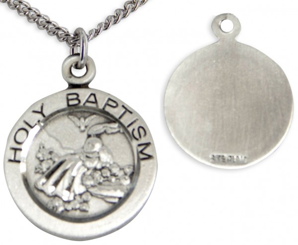 Youth Sterling Silver Baptism Necklace with Chain Options - 18" 1.8mm Sterling Silver Chain + Clasp