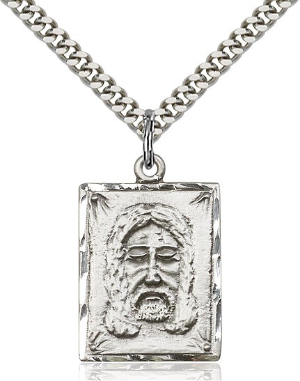 Holy Face Medal, Sterling Silver - 24" 2.2mm Sterling Silver Chain + Clasp