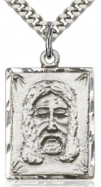 Holy Face Medal, Sterling Silver - 24" 2.4mm Rhodium Plate Endless Chain