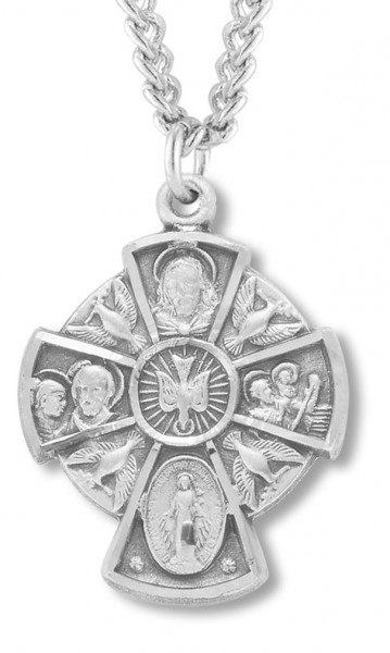 Women's Sterling Silver Holy Spirit 4 Way Cross Necklace with Chain Options - 18" 2.2mm Stainless Steel Chain + Clasp
