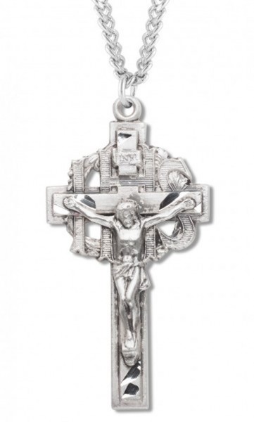 Men's Sterling Silver IHS Crucifix Necklace with Chain Options - 20" 2.2mm Stainless Steel Chain with Clasp
