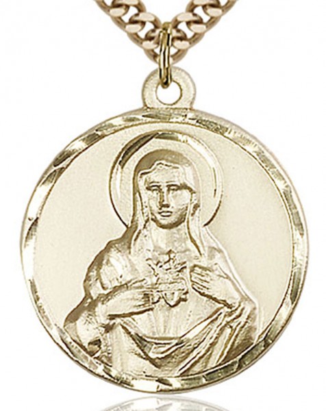 Immaculate Heart of Mary Medal, Gold Filled - 24" 2.4mm Gold Plated Endless Chain