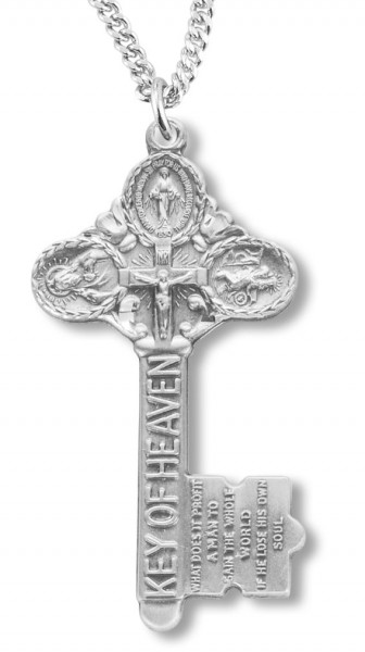 Women's Sterling Silver Key to Heaven 3 Way Necklace with Chain Options - 20" 2.2mm Stainless Steel Chain with Clasp