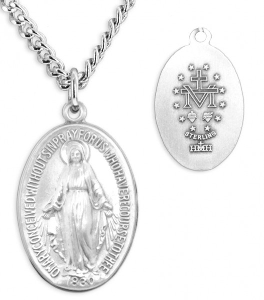 Men's Large Sterling Silver Miraculous Necklace with Chain Options - 24" 3mm Stainless Steel Chain + Clasp