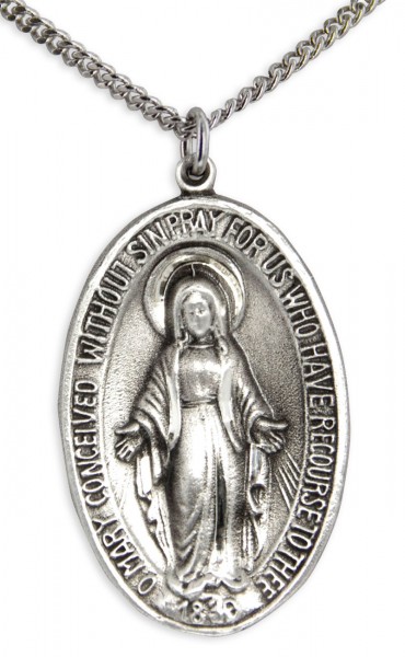 Large Sterling Silver Miraculous Pendant with Chain Options - 30" 3mm Stainless Steel Endless Chain