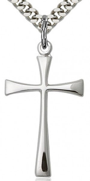 Men's Sterling Silver Maltese Cross Pendant - 24&rdquo; 1.7mm Sterling Silver Chain &amp; Clasp