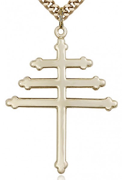 Marionite Cross Pendant, Gold Filled - 24" 2.4mm Gold Plated Endless Chain