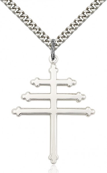 Maronite Cross Pendant, Sterling Silver - 24" 2.2mm Sterling Silver Chain + Clasp