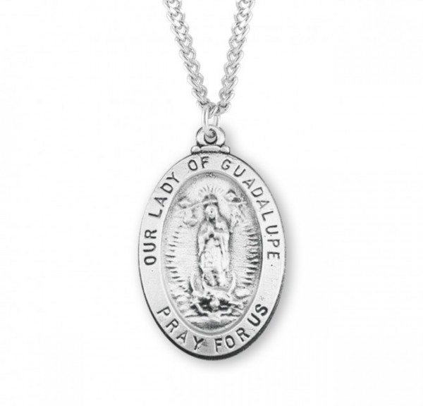 Medium Size Our Lady of Guadalupe Oval Pendant - 20" 2.2mm Stainless Steel Chain with Clasp
