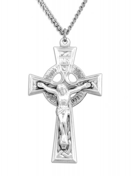 Men's Celtic Cut Out Crucifix Pendant - 20" 2.2mm Stainless Steel Chain with Clasp