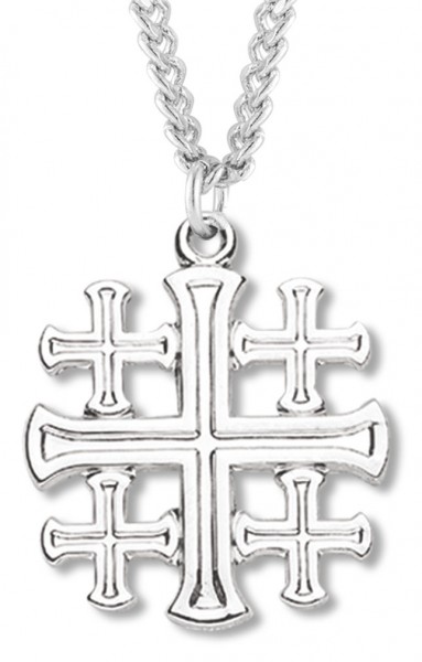 Men's Jerusalem Cross Necklace, Sterling Silver with Chain Options - 24" 3mm Stainless Steel Chain + Clasp