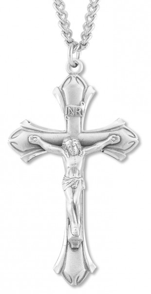 Men's Large Pointed Edge Crucifix Necklace, Sterling Silver with Chain Options - 24" Sterling Silver Chain + Clasp