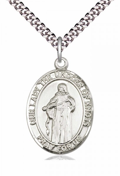 Men's Pewter Oval Our Lady of Knots Medal - 20" Rhodium Plate Chain + Clasp