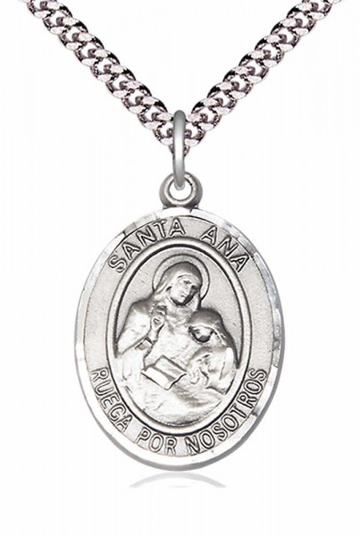 Men's Pewter Oval Saint Agatha Oval Medal - 24" 2.4mm Rhodium Plate Chain + Clasp