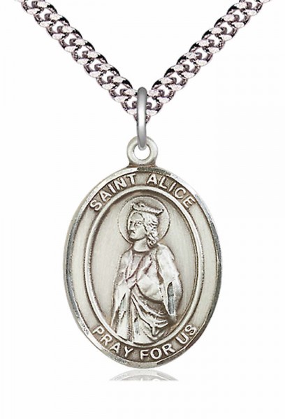 Men's Pewter Oval St. Alice Medal - 20" Rhodium Plate Chain + Clasp
