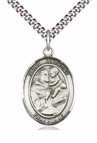 Men's Pewter Oval St. Anthony of Padua Medal - 24" 2.4mm Rhodium Plate Endless Chain