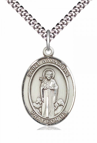 Men's Pewter Oval St. Barnabas Medal - 20" Rhodium Plate Chain + Clasp