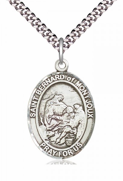 Men's Pewter Oval St. Bernard of Montjoux Medal - 24" 2.4mm Rhodium Plate Chain + Clasp